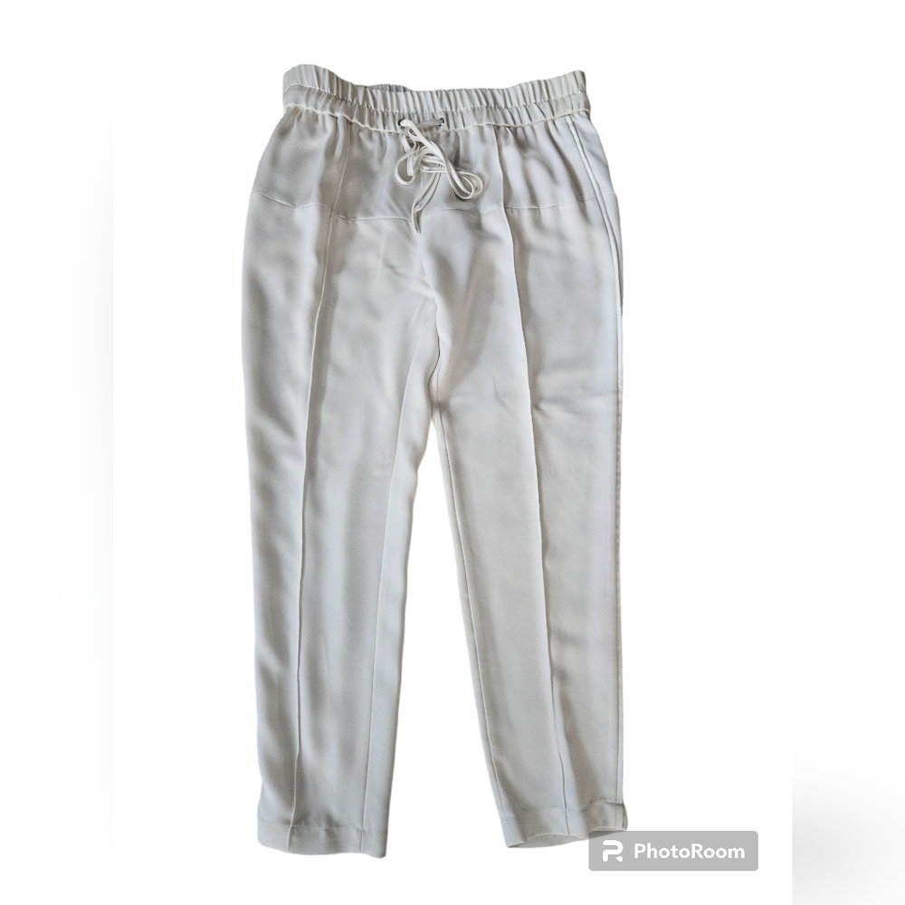 PARKER White Satin Contrast Pleated Joggers | SZ S